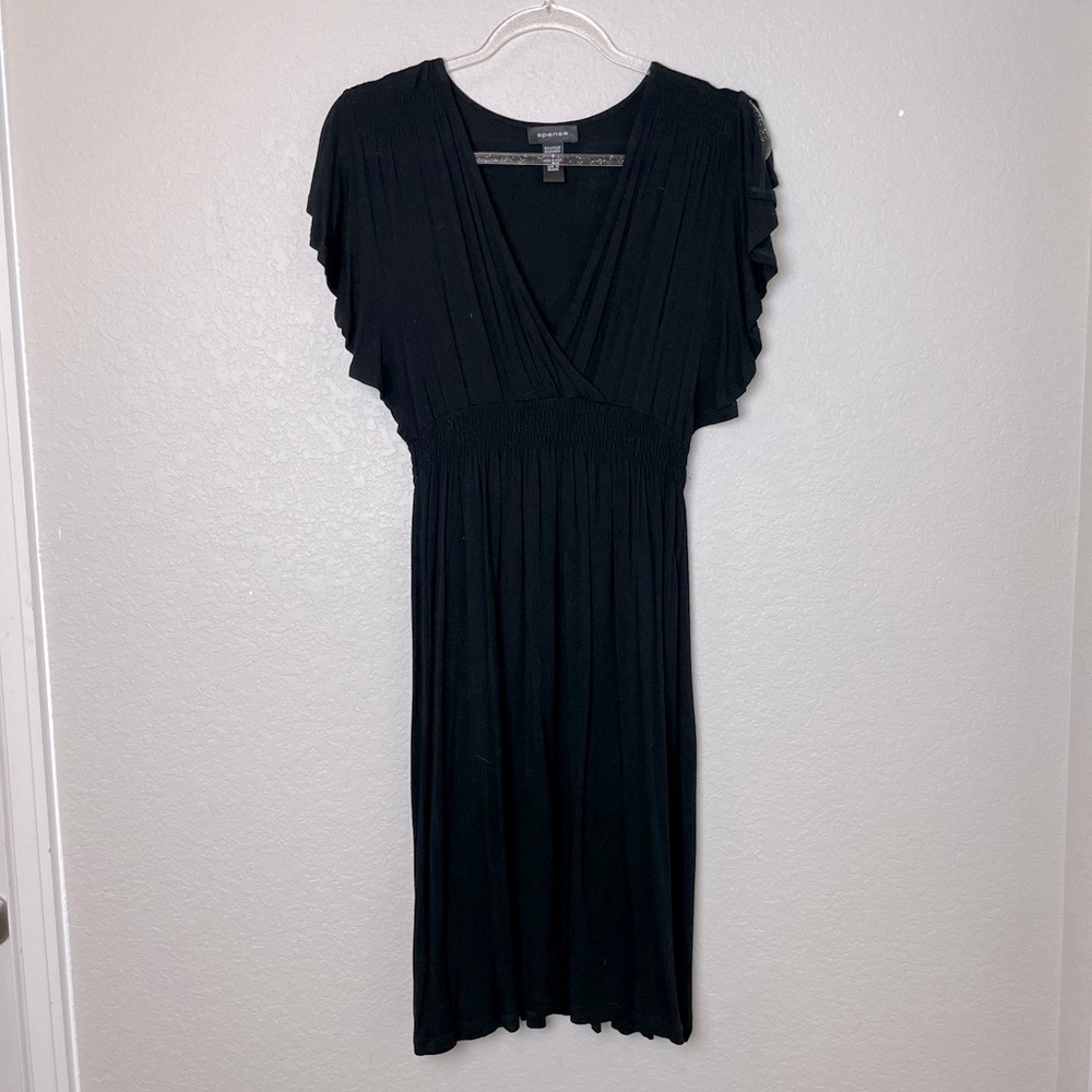 SPENSE Black Ruffle Cap Sleeve Fitted Waist Dress Size 8